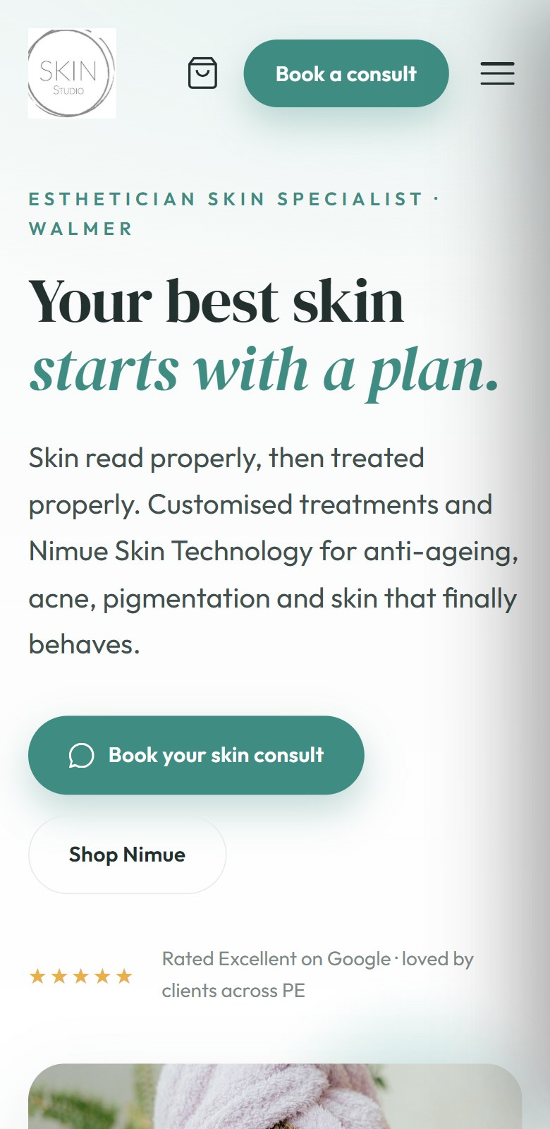 The Skin Studio website on a phone